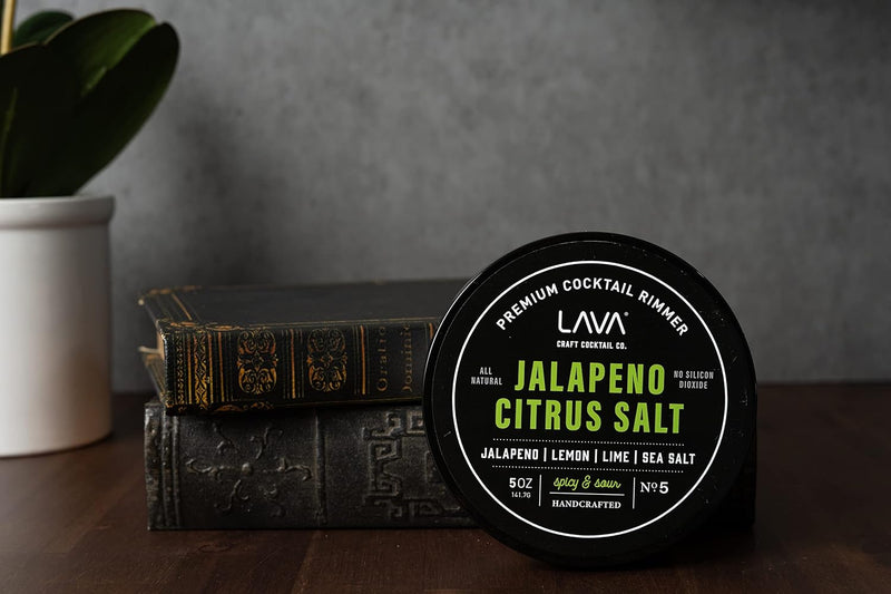 LAVA Premium Jalapeno Citrus Margarita Salt Cocktail Rimmer, All Natural Spicy Margarita Rimmer Salt, Sea Salt Rocks, Real Lime, No Silicon Dioxide, with Easy Screw-On Lid - 6oz