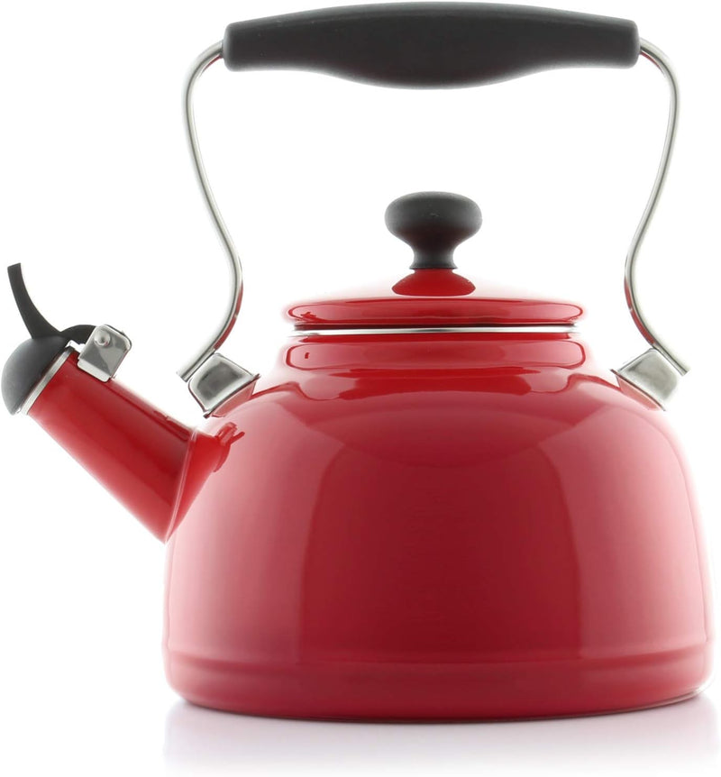 Chantal Tea Kettle, 1.7 QT, Vintage Series, Premium Enamel on Carbon Steel, Whistling, Even Heating & Quick Boil (Chili Red)