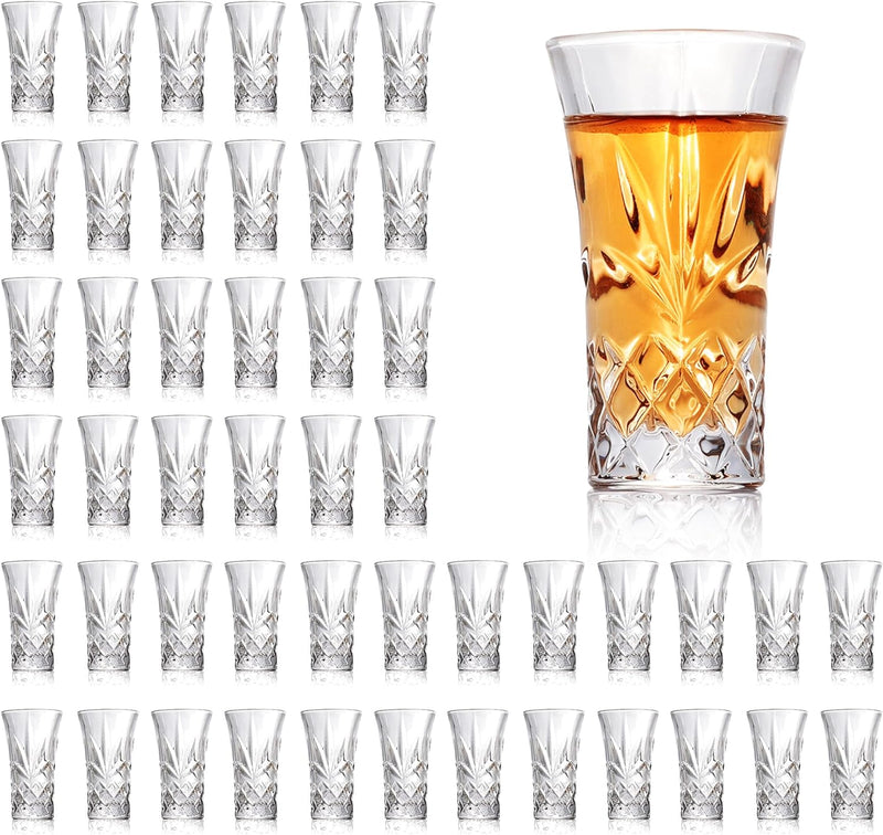 QUAFFER Tequila Glasses Heavy Base Shot Glass Cordial Glasses 2oz (Set of 4) – Classic Shape Elegant Patterned Glass - Authentic Tequila Shot Glass Set –– Perfect for Parties, Bars, Events, Home Bar