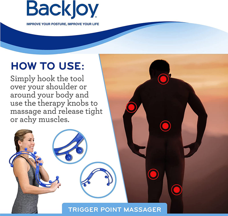 BackJoy Trigger Point Massager Tool, Handheld Massage Stick, Collapsible, Pain & Stress Relief for Muscles in Back, Neck, Feet & Body