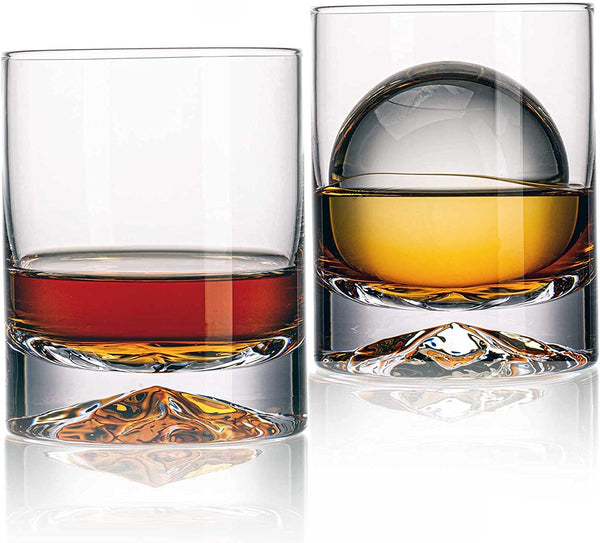 JBHO Hand Blown Crystal Double Old Fashioned Cocktail, Solid Whiskey Glasses, Rocks Glasses, Lowball Glasses - 12 Ounce - set of 2 - Perfect Size for Oversized Ice Cubes