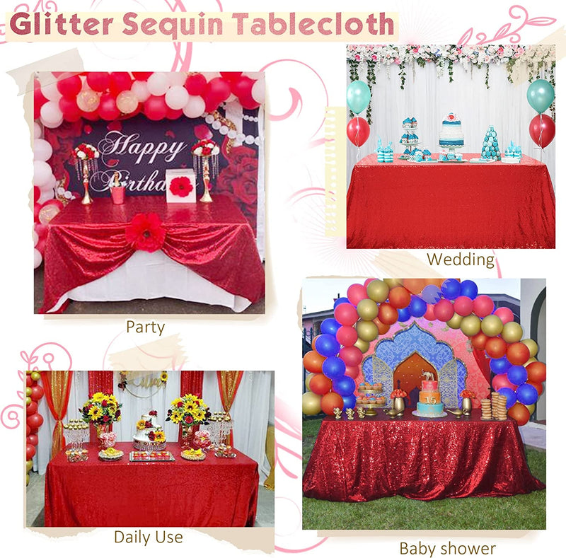Red Sequin Tablecloth - 60 x 120 Inches Rectangular