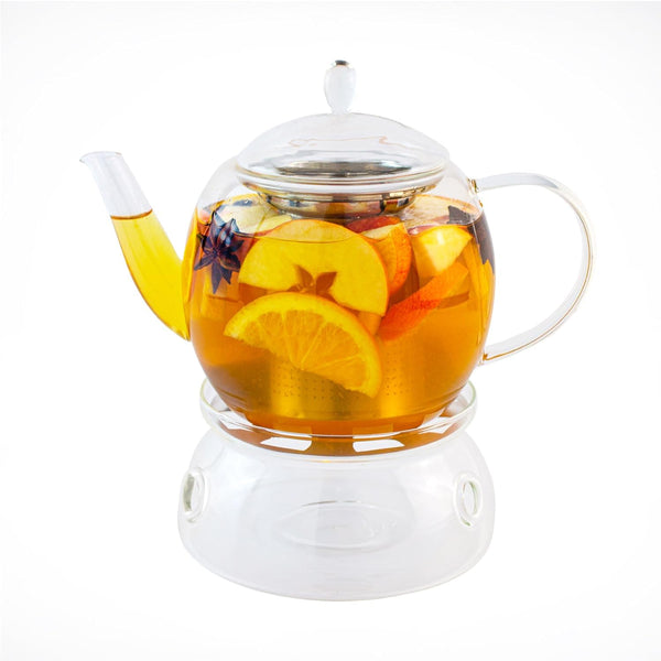 Aserson 1350 ml/ 45 oz Glass Teapot, Tea Warmer, Heat Resistant, Stainless Steel Infuser, Handmade, Leaf Tea Brewer, Borosilicate Glass, Stovetop Teapot and Microwave Safe