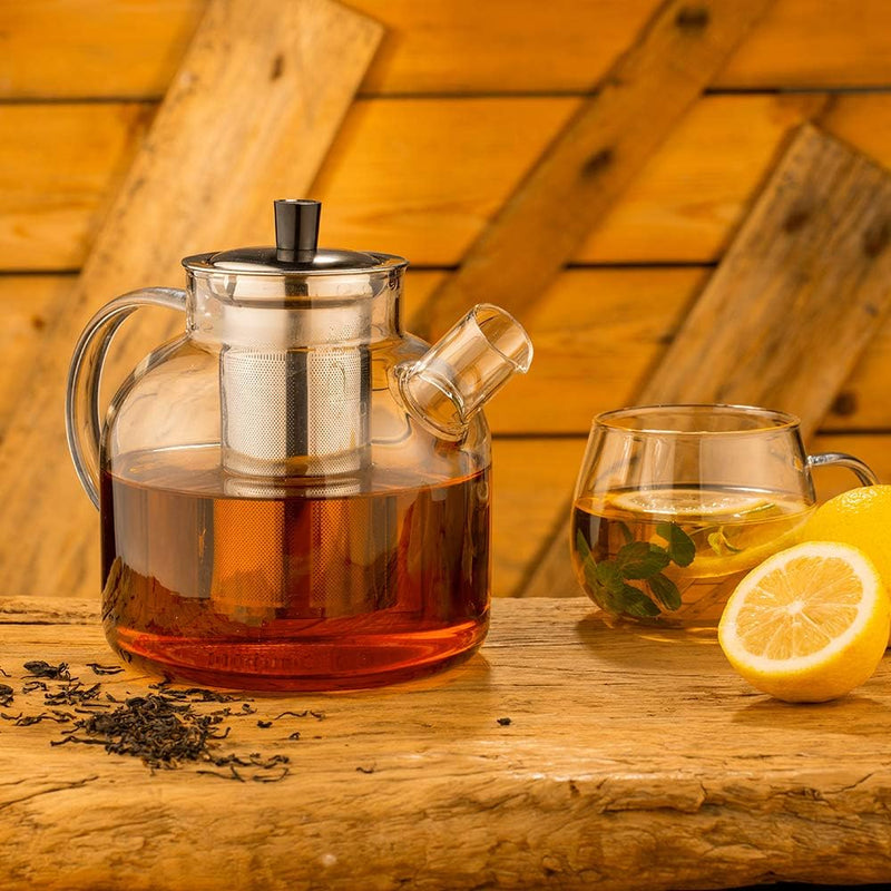 1500ml(52oz) Glass Teapot with Removable Infuser, Ehugos Stovetop Safe Large Tea Pot, Blooming and Loose Leaf Hand Crafted Kettle for Women and Adult with Stainless Infuser