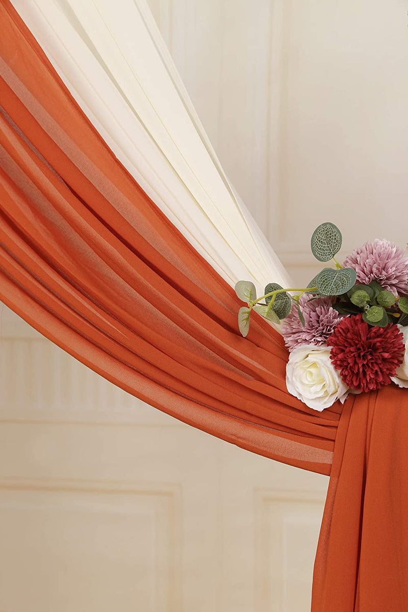 Chiffon Wedding Arch Drapes - Party Backdrop Curtains 2 Panels 27x216 inches Burnt Orange  Ivory