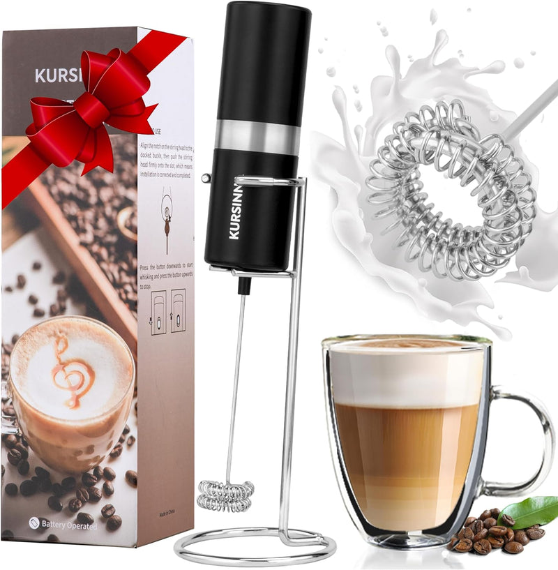 KURSINNA Powerful Rechargeable Milk Frother Handheld, USB-C Charge Foam Maker with 2 Stainless Steel Whisk & Stand, Powerful Mini Mixer Coffee Frother for Frappe, Latte, Matcha (13000RPM USB-C Charge)