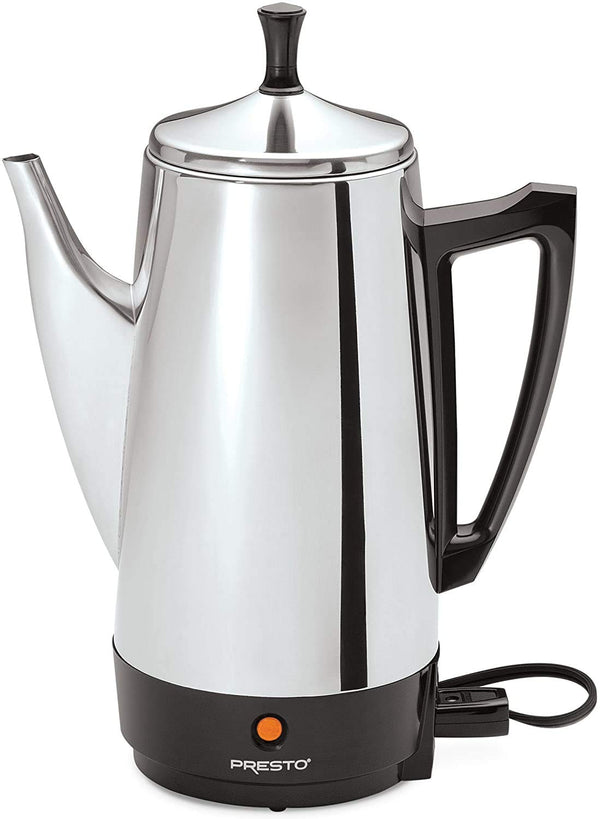Presto New 12 Cup Stainless Steel Perk Brews Great Tasting Coffee Rich Hot And Fast Easy Cleaning (P02811)