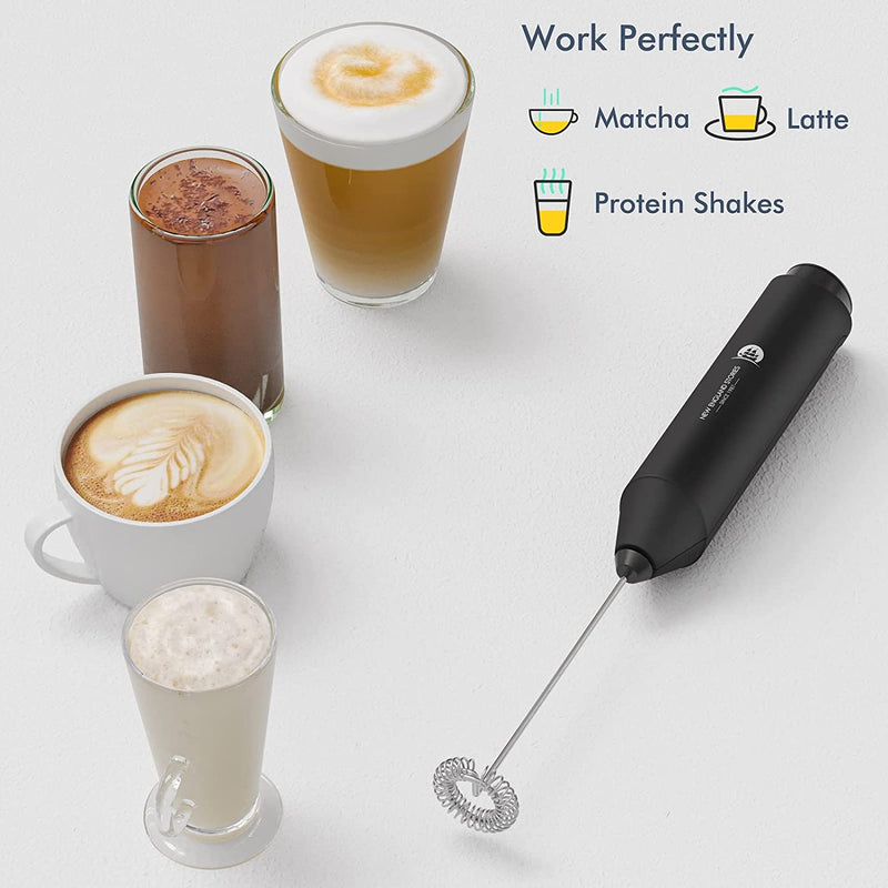 Powerful Milk Frother Handheld Foam Maker, Mini Whisk Drink Mixer for Coffee, Cappuccino, Latte, Matcha, Hot Chocolate, No Stand, Black