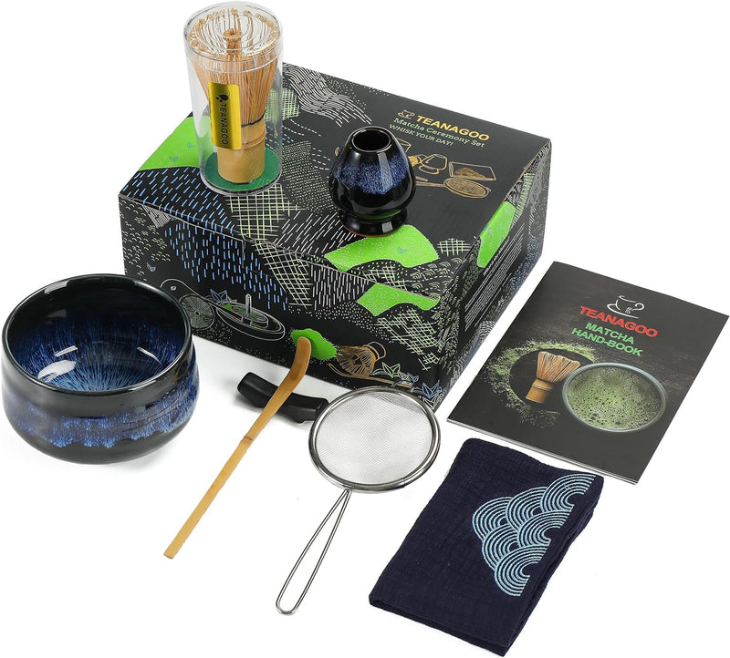 TEANAGOO Japanese Tea Set Matcha Whisk Set Matcha Bowl Bamboo Matcha Whisk (chasen) Scoop (chashaku) Matcha Whisk Holder Tea Making Kit. MSB-5 Matcha Green Tea Powder Kit. Matcha Tea Kit