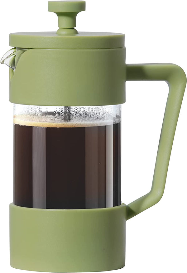 Oggi French Press Coffee Maker (12oz)- Borosilicate Glass, Coffee Press, Single Cup French Press, 3 cup Capacity, Olive