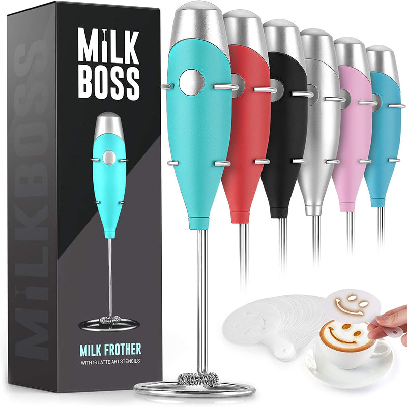 Milk Boss Powerful Milk Frother Handheld With Upgraded Holster Stand - Coffee Frother Electric Handheld Foam Maker - Milk Frother For Coffee, Lattes, Matcha & More - Electric Whisk Frother (White)