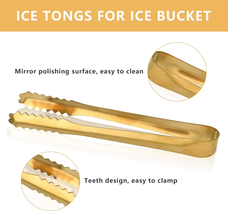 Stainless Steel Ice Scoop and Ice Tongs, Akamino Small Round Bottom Bar Ice Flour Utility Scoop & Buffet Clip Kitchen Bar BBQ Party Wedding, Gold