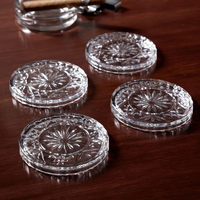 Amazing Crystal Tea Bag Coaster Set (4pc), Sleek Modern Glass Design. Prevents Furniture Damage, Absorbs Spills and Condensation from Drinks, and Sweaty Drinking Glasses.