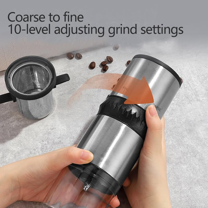 Electric Burr Coffee Grinder Portable Rechargeable Coffee Maker Stainless Steel Coffee Bean Grinder Machine for Beans with 15 gind Settings (Black9109)