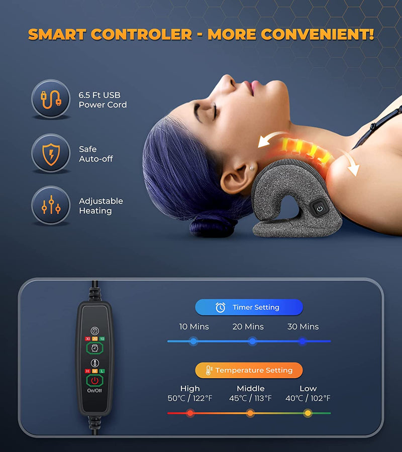 Deep Neck Pain Relief w/Conductive Magnetic Therapy Heated Neck Stretcher, Graphene-Tech Instant Heating Cervical Traction Device Pillow, Smart Control Neck Hump Corrector Relax Gifts For TMJ Migraine