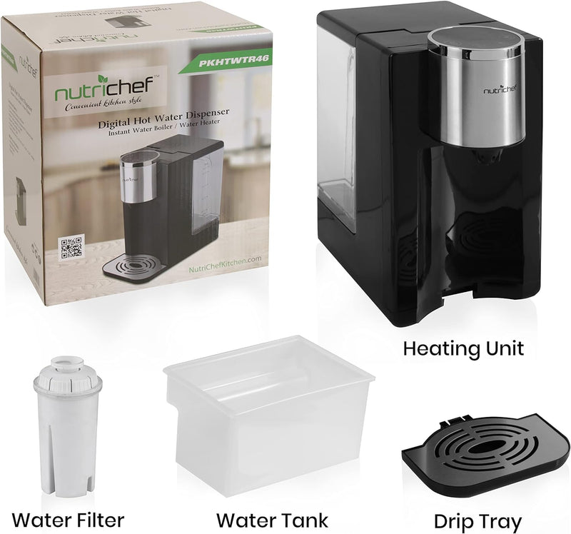 Electric Auto Hot Water Dispenser - Instant Fast Heating Coil Water Boiler More Simple Then Water Kettles Pots Clear Water Tank Measuring Fill Water Up To 2.3 quart NutriChef PKHTWTR46