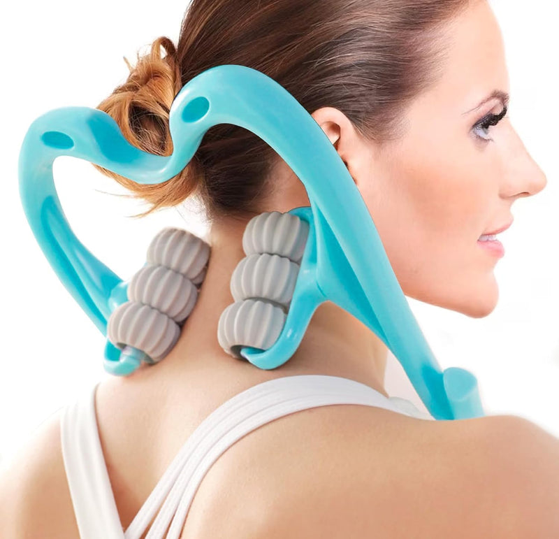 ZAYUU Neck Massager for Back and Shoulder: Elevated Well-Being with Our 6-Ball Handheld Massager - Customized Deep Tissue Relief for Neck, Shoulders, and Legs - Portable and Certified Quality (Blue)