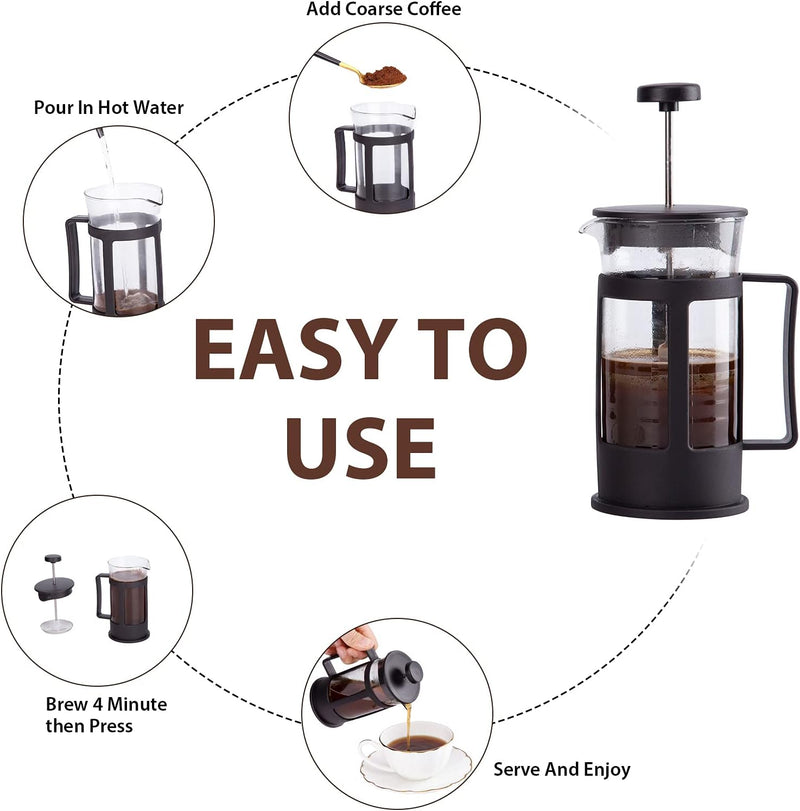 Entemah French Press Coffee Maker, Coffee Press with Heat Resistant Thickened Borosilicate Glass, 12oz(350ml)