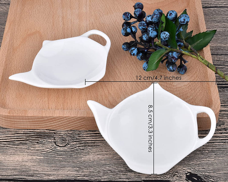 DS. DISTINCTIVE STYLE 4 Pieces Teapot Shaped Tea Bag Holder Teabag Coaster Seasoning Dish for Sauce Dessert (White - Ceramic)