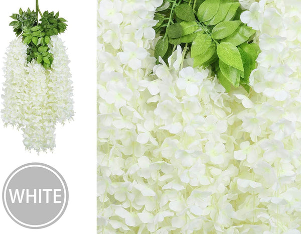 Artificial Wisteria Hanging Flowers Garland 24 Pack - Wedding Party Home Decorations White
