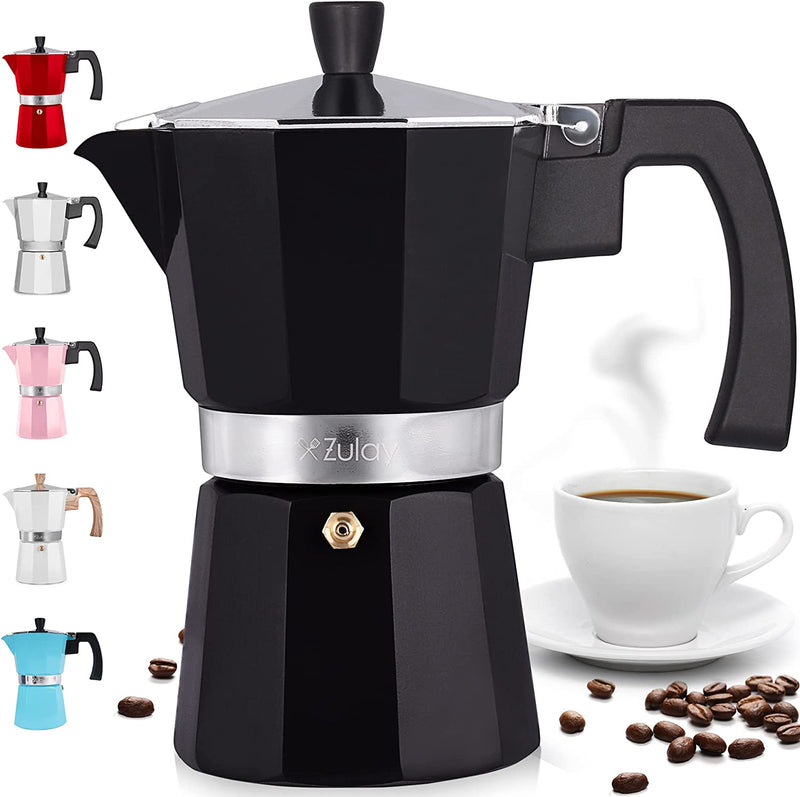 Zulay Classic Stovetop Espresso Maker for Great Flavored Strong Espresso, Classic Italian Style 3 Espresso Cup Moka Pot, Makes Delicious Coffee, Easy to Operate & Quick Cleanup Pot (Green/Black)