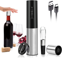 Electric Wine Opener-Wine Gifts-Automatic Wine Opener Rechargeable-Cordless Electric Corkscrew-Wine Bottle Opener with Foil Cutter, 2 in 1 Aerator Pourer, Vacuum Stopper, Gift Box