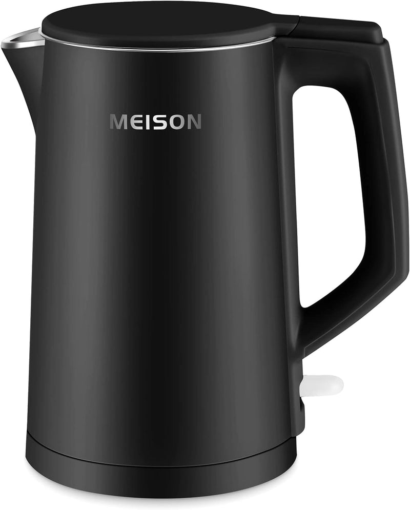 MEISON Electric Kettle, 1.7 L Double Wall Food Grade Stainless Steel Interior Water Boiler, Coffee Pot & Tea Kettle, Auto Shut-Off and Boil-Dry Protection, 1200W, 2 Year Warranty(Black)