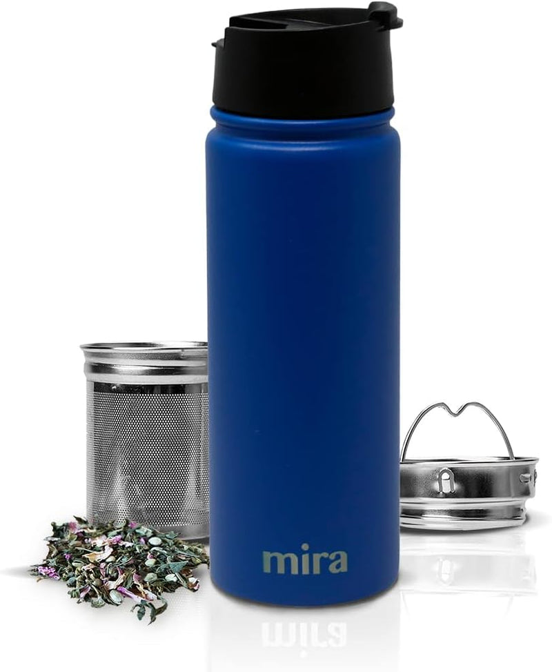 MIRA Stainless Steel Insulated Tea Infuser Bottle for Loose Tea - Thermos Travel Mug with Removable Tea Infuser Strainer-18 oz, Pearl Blue