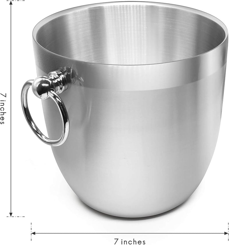 Fortune Candy Insulated Ice Bucket - Double Walled Stainless Steel Ice Bucket with Ice Tongs, Scoop, Lid, and Exclusive Handmade Nylon Holder - 2.8 L (Black)