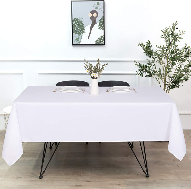 Rectangle Tablecloth - 60x84 in - White Polyester - Stain Wrinkle Resistant - Washable - Decorative Fabric Cover - Dining Table Buffet Parties Camping