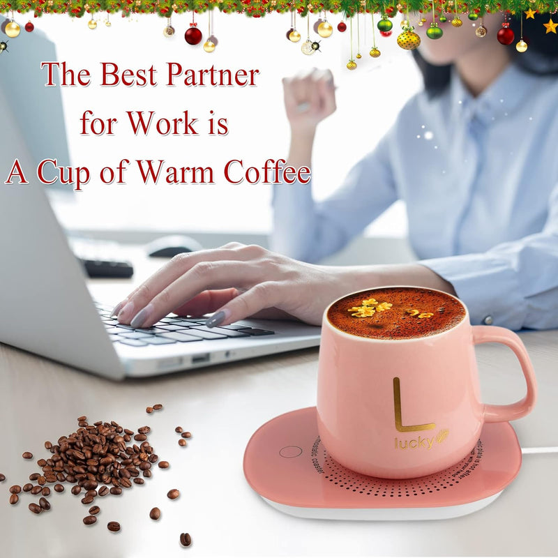 Coffee Mug Warmer with Mug, Coffee Cup Mug Warmer for Desk with Auto Shut Off, Mug Warmer Set for Desk Home Office-Xmas Gifts