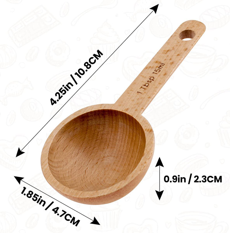 Wooden Coffee Spoon in Beech, Houdian Coffee Scoop Measuring for Coffee Beans, Whole Beans Ground Beans or Tea, Home Kitchen Accessories, Coffee Scoop - 1 Pack, 15ml