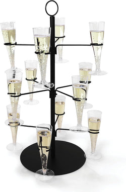 Cocktail Tree Stand, Wine Glass Flight Tasting Display For Drinks, 3 Tier - 12 Holders For Champagne, Cocktails, Martini, Margarita Cups at Weddings, Bridal Shower, Mimosa Bar Parties & Events (Black)