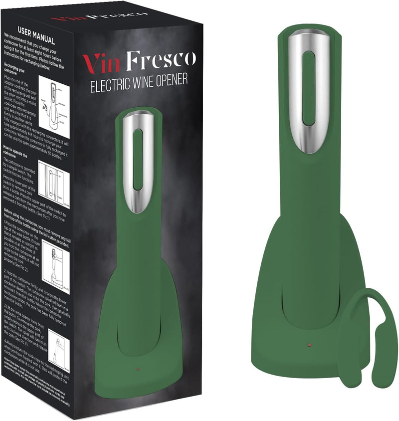 Vin Fresco Electric Wine Opener Rechargeable with Charging Base & Foil Cutter - Automatic Wine Bottle Opener - Electric Corkscrew Wine Opener - Wine Gift for Wine Lovers (White & Rose Gold)