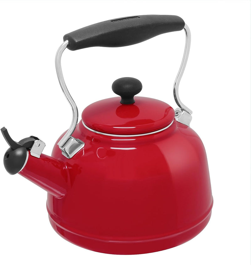 Chantal Tea Kettle, 1.7 QT, Vintage Series, Premium Enamel on Carbon Steel, Whistling, Even Heating & Quick Boil (Chili Red)