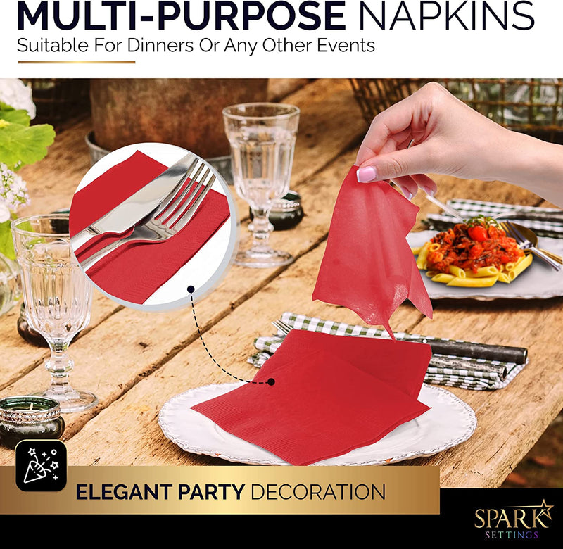 Amcrate Big Party Pack 100 Count Red Beverage Napkins - Ideal for Wedding, Party, Birthday, Dinner, Lunch, Cocktails. (5” x 5”)