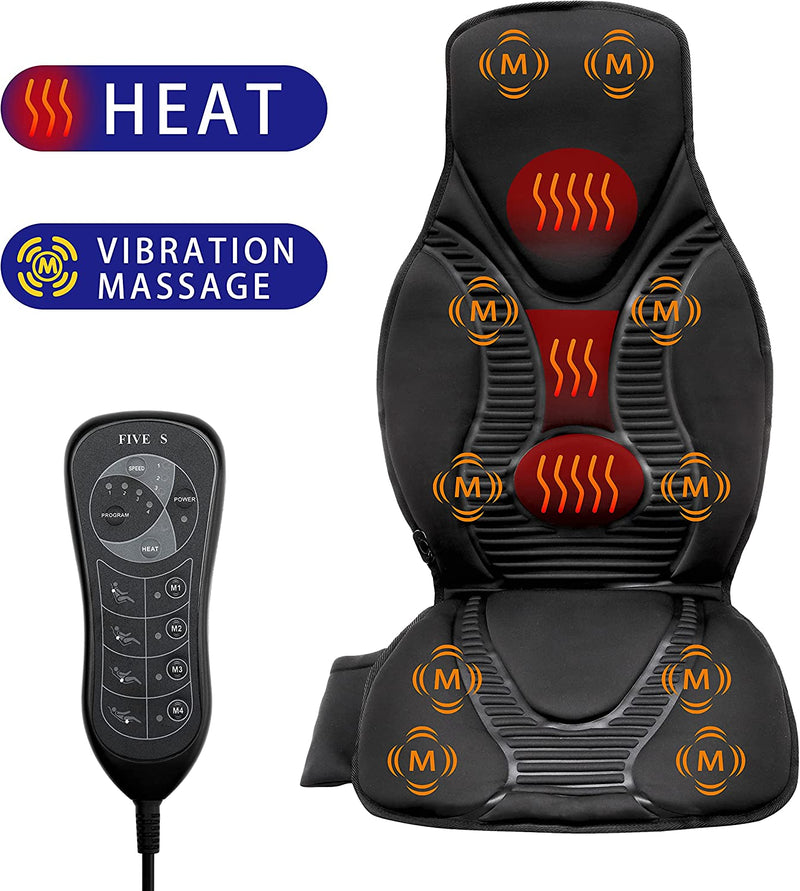 FS8816 Massage Seat Cushion, Massager with Heat, 10 Massage Nodes for Neck, Shoulders, Back/Lumbar, Thighs for Home, Office (Black)