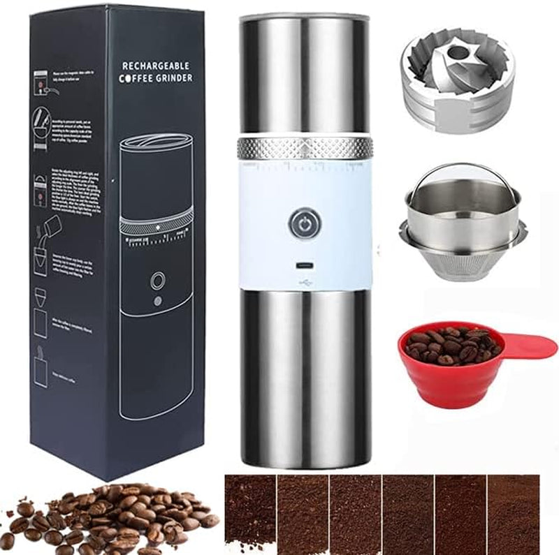 Electric Conical Burr Coffee Grinder Mni Portable Cordless Rechargeable Espresso Travel Coffee Bean Grinder Stainless Steel Coffee Maker with 15 Fine to Coarse Grind Settings Christmas Gift (Black)