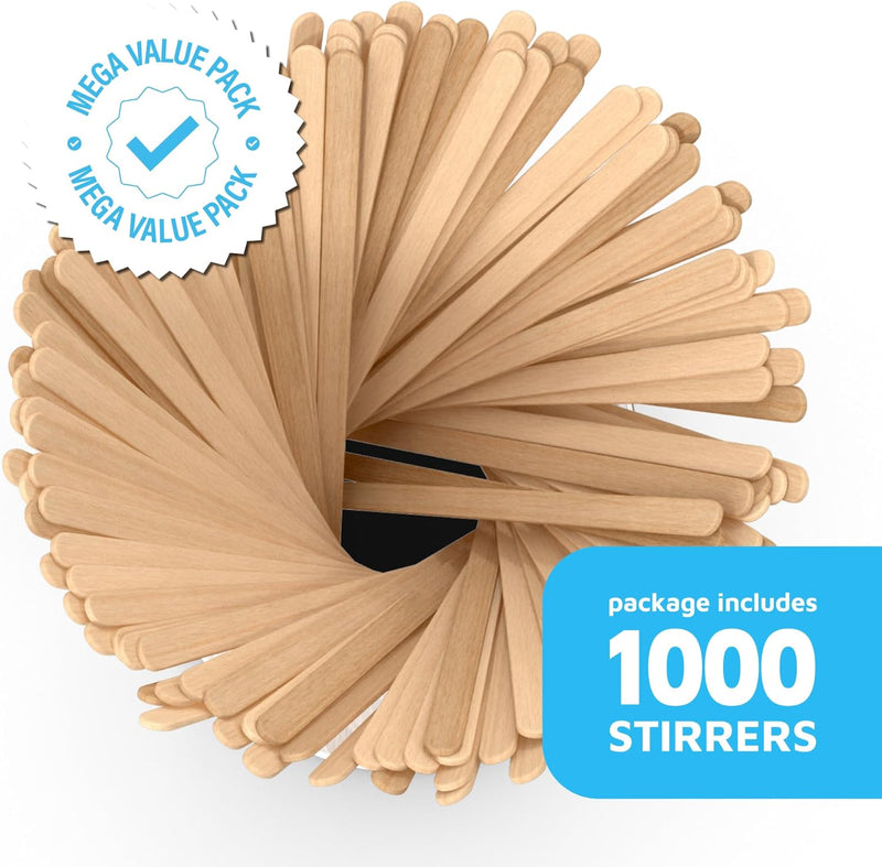 MontoPack Wooden Coffee Stirrers | Bulk Pack of 1000 7" Disposable Wood Stir Sticks for Hot or Cold, Beverages & Cocktails | Round Edges, Splinter-free & Food safe, Ideal for Popsicles and Crafts