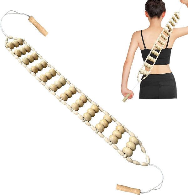 Wood Back Massage Roller Rope,Wood Therapy Cellulite Massage Tools,Self Massage Tools for Neck Leg Back Pain Relief 43.3 inches (23.6 x 3 inches Rolling Surface)