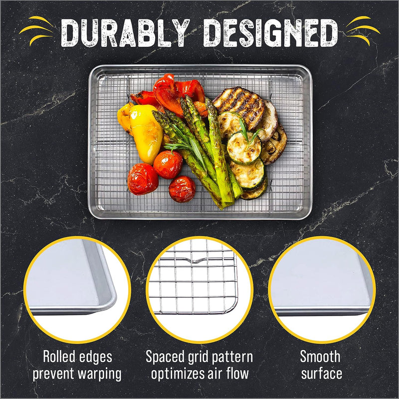 Checkered Chef Baking Sheets - Half Sheet Pan with Rack Set - Easy Clean Aluminum Bakeware