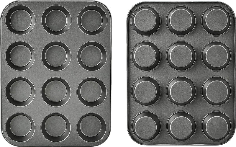 Nonstick Muffin Pan - Set of 2 12 Cups Gray 139x1055x122