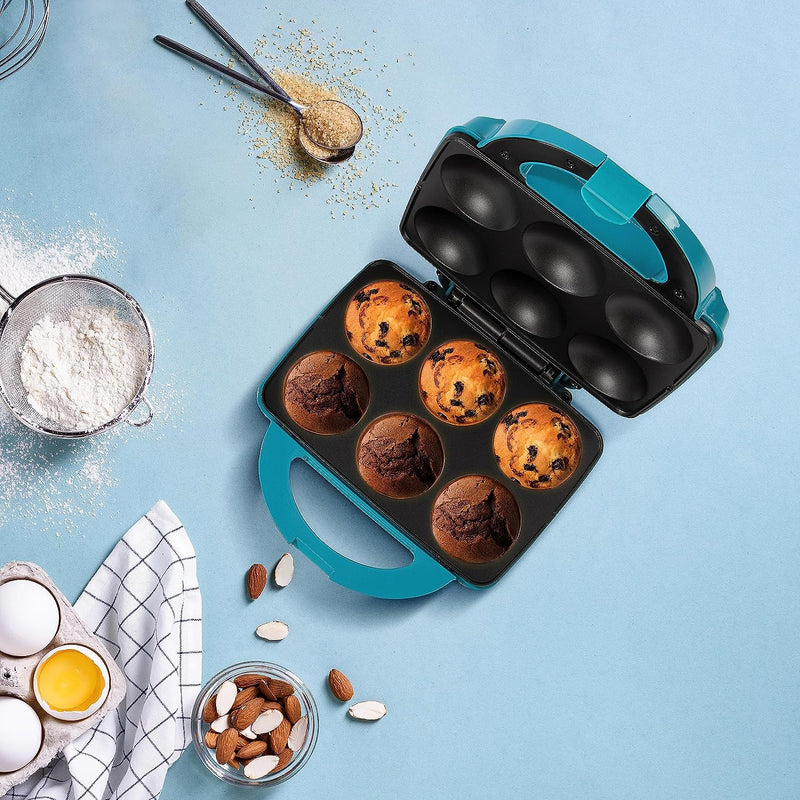 Non-Stick Cupcake Maker - Makes 6 Cupcakes Muffins and Cinnamon Buns for Birthdays and Holidays - Teal