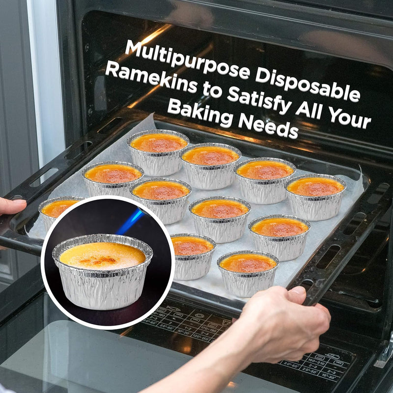 50 Pack 4 oz Disposable Foil Ramekins with Lids for Fit Meal Prep