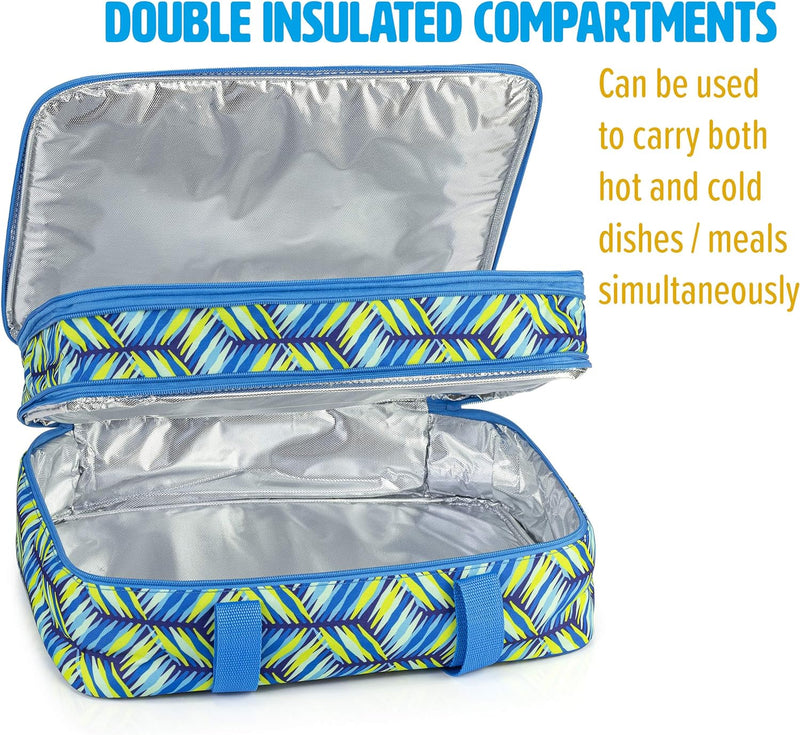 Double Casserole Travel Bag - Insulated Food Carrier for HotCold Dishes Heather Gray