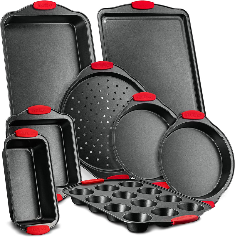 Non-Stick Baking Pan Set with Silicone Handles - Red 3-Piece by NutriChef