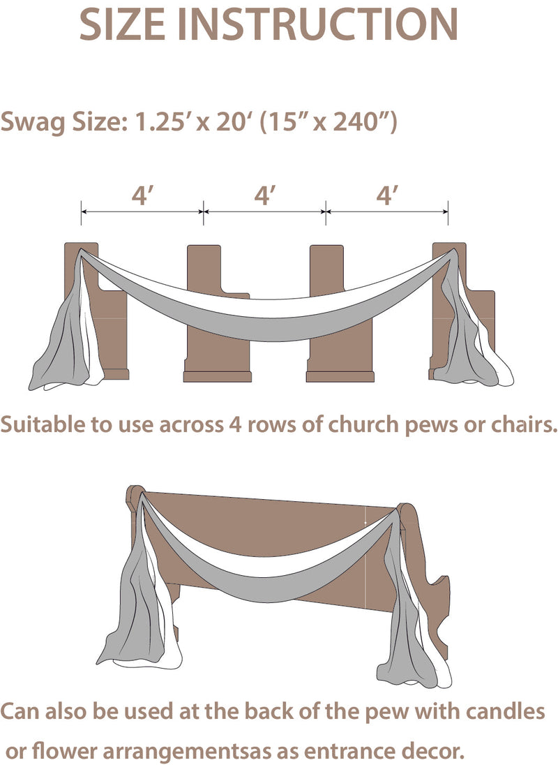 White  Sage Sheer Aisle Swags for Church Wedding