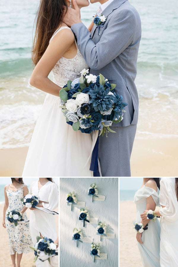 Dusty Blue  Navy Bridal Flower Package - Pre-Arranged