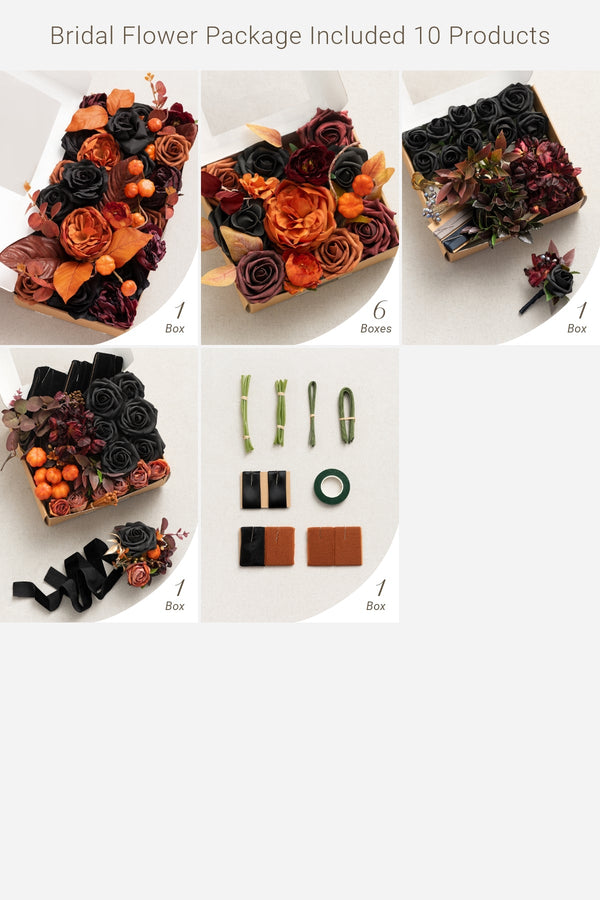 Bridal Flower Set in Black  Orange - DIY Package Clearance
