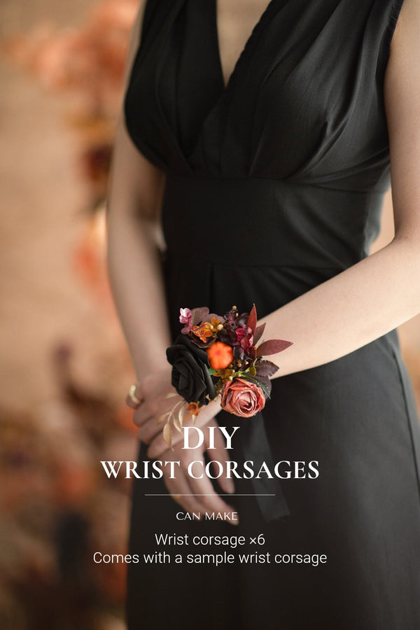 DIY Black  Pumpkin Orange Wedding Wrist Corsage